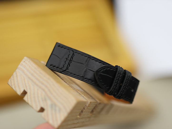 Handmade Watch Strap for JLC Reverso Watch - Genuine Alligator Skin - Folded Edges style