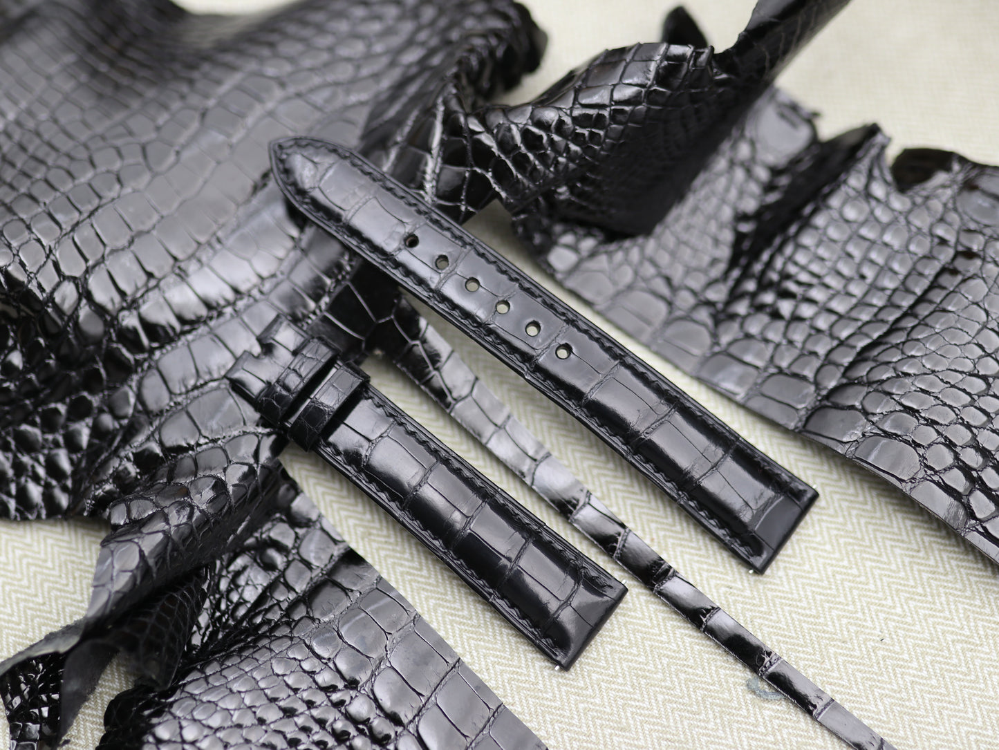 Handmade Genuine Alligator Strap - Folded Edges/Rolled Edges