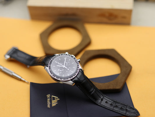 Handmade Watch Strap For Omega Watch - Genuine Alligator Strap For Omega Watch - Curved End Link Strap